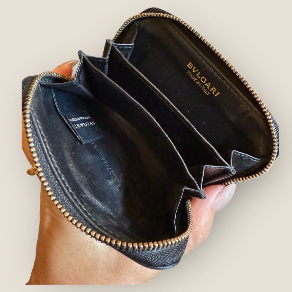 BVLGARI Black Leather Zip Coin Purse - Picture 3 of 4